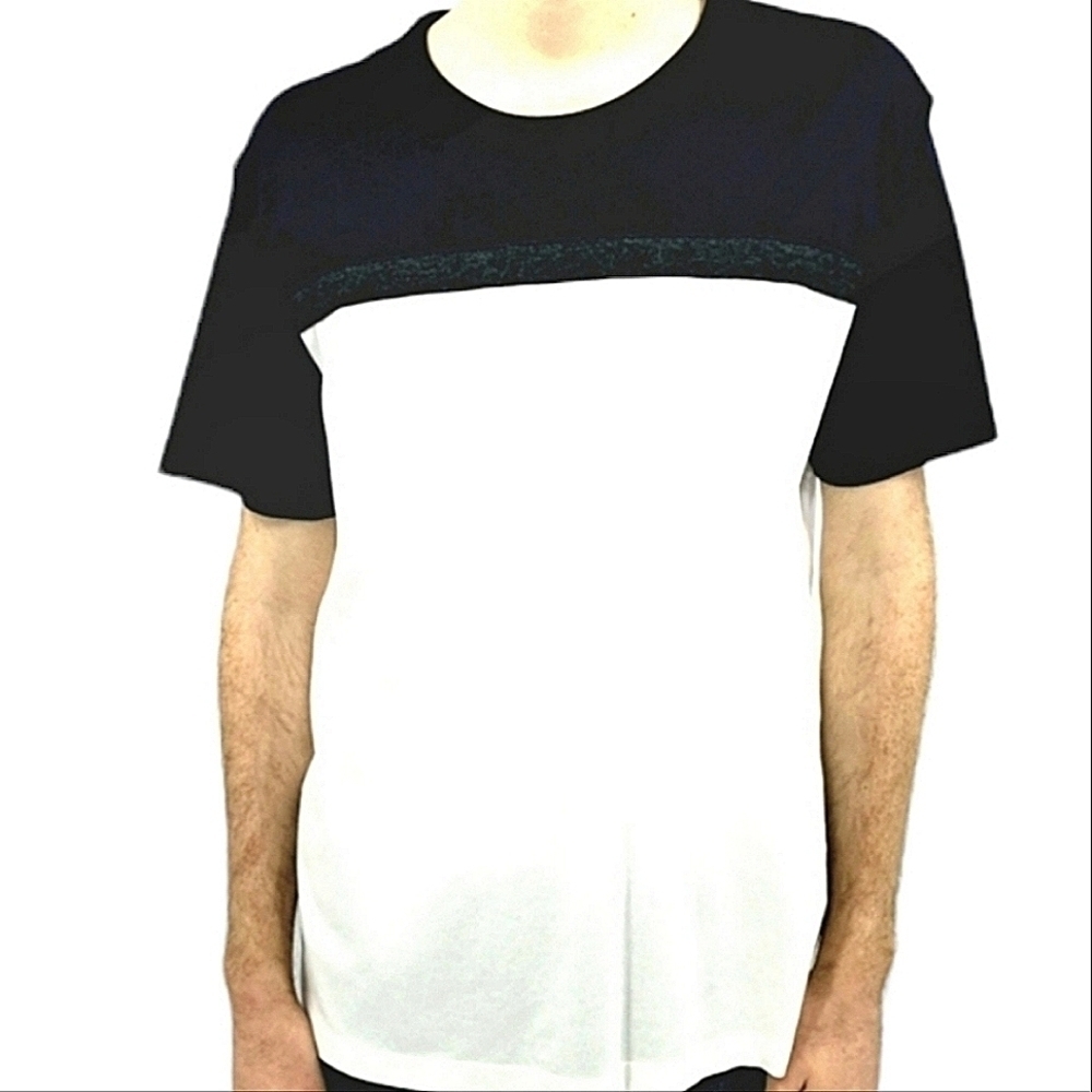 Banana Republic Men's XL Luxury Touch White Crew Neck Blue White Tee Shirt